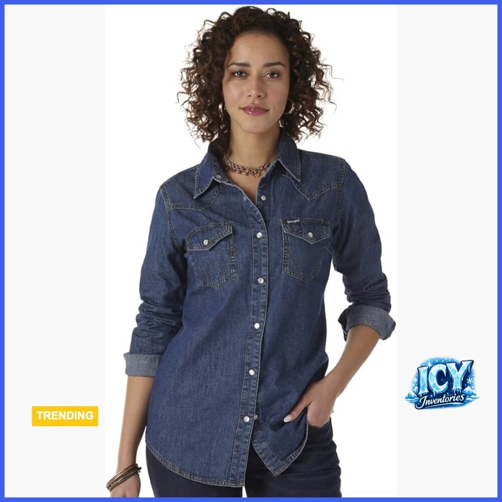 Denim Snap Shirt with Long Sleeves and Western Yokes